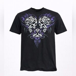 Vtg Y2K Alstyle Unisex Black/Purple Skull Flames Graphic Size S​​
